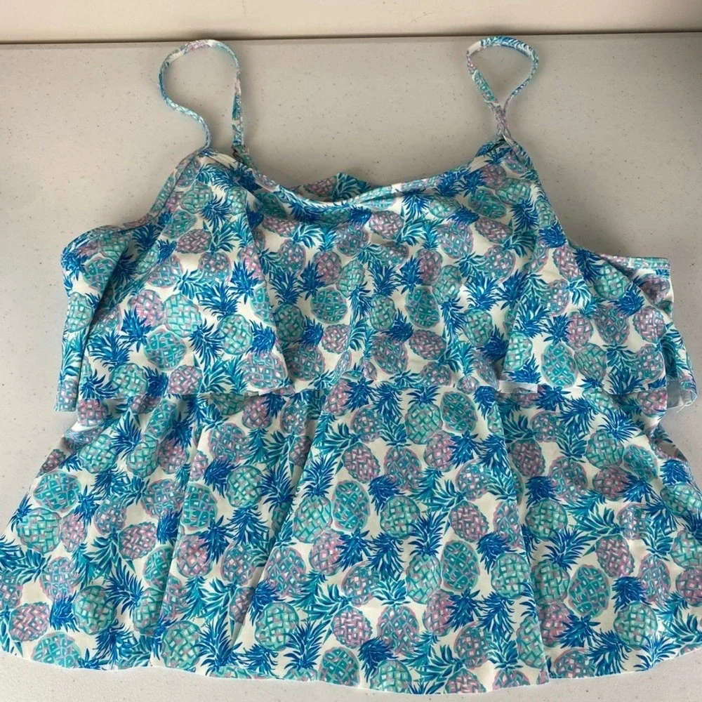 Simply Southern Tiered Tankini Swimsuit Top Blue‎ Pineapple Print Shorts Set XXL